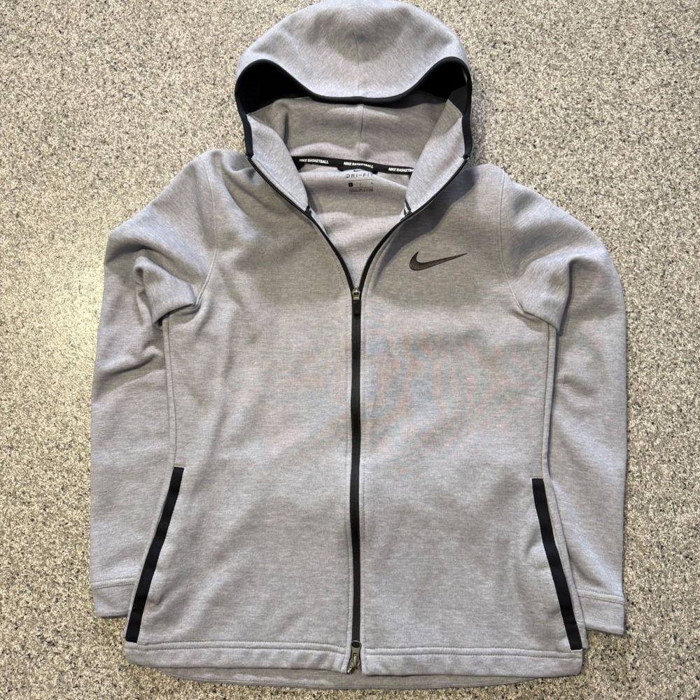 Nike Womens Dri-FIT Basketball Full Zip Scuba Hoodie Gray 855395-065 Large